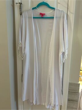 🩷Lilly Pulitzer for Target XXL White Kimono Modified Fringe Swim Cover-Up
